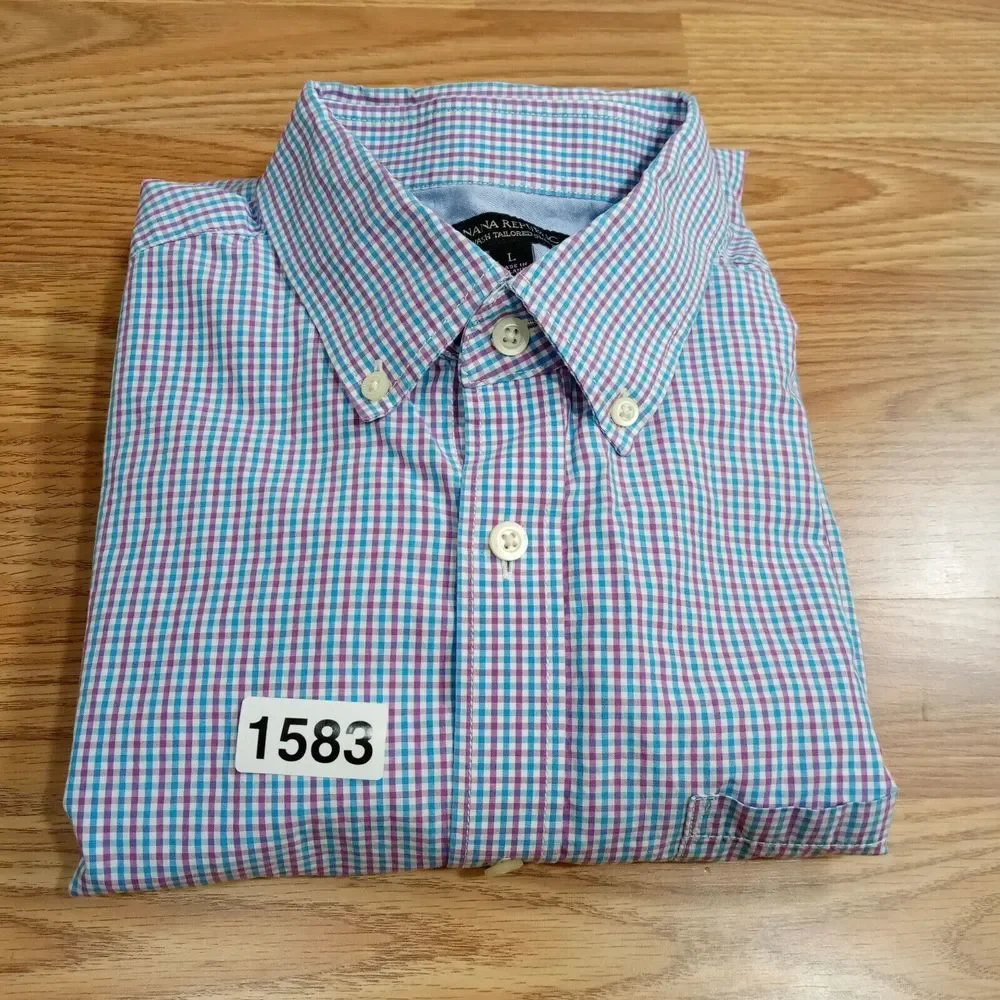 Banana‎ Republic Mens Shirt Sz L Long Sleeve Slim Fit Gingham Cotton Button Down